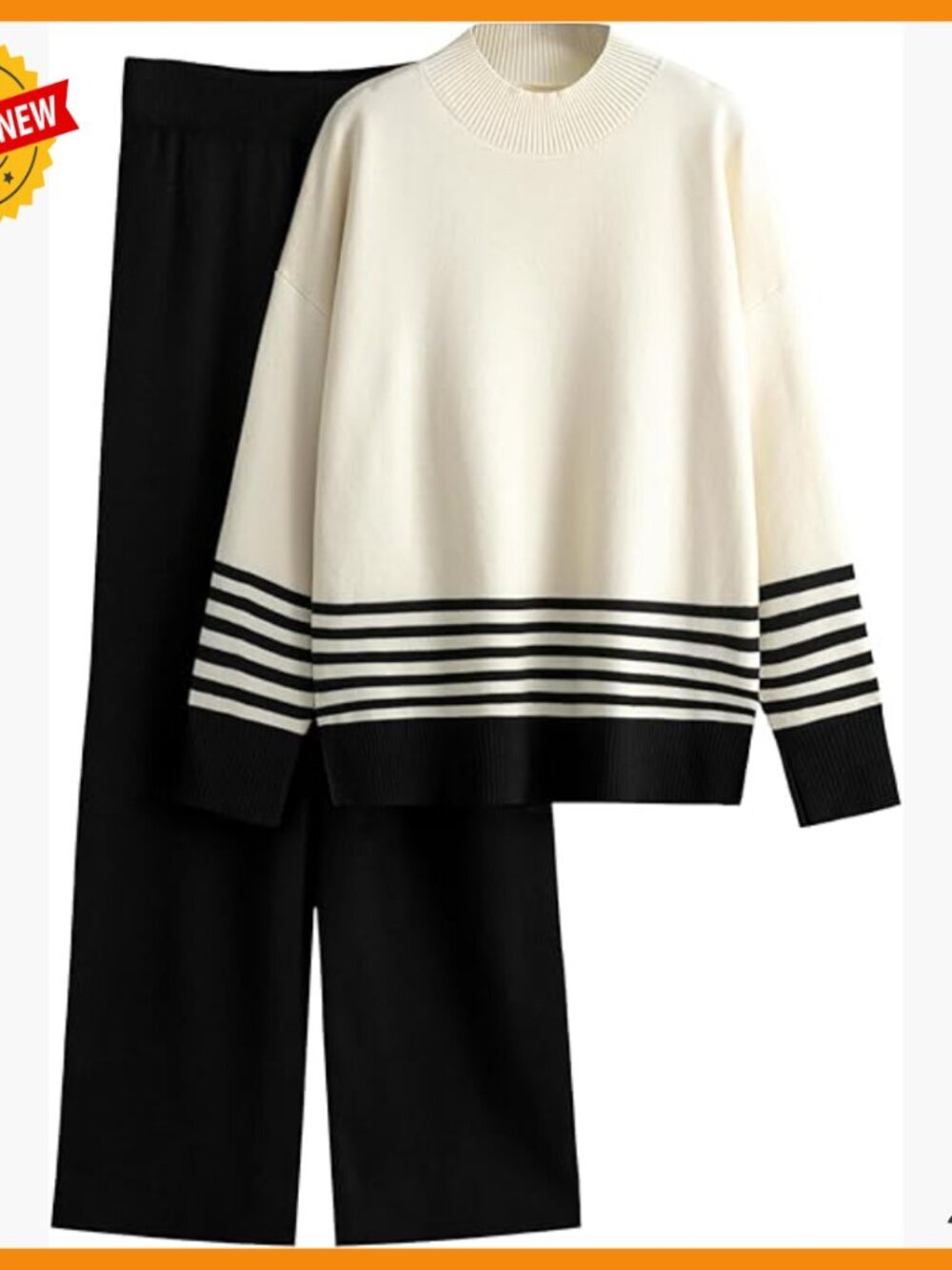 Large Rib Knit Lounge Set Sweater Top Wide Leg Pants Tracksuit